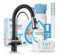 Robinet de cuisine Ari 3 voies, modèle Nordic, chromé, avec douchette extractible. Livré avec le système de filtration d'eau Dafi D1 et l'unité de filtration à installer sous l'évier