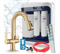 Robinet de cuisine Ari 3 voies, modèle Nordic, en laiton, avec douchette extractible. Livré avec le système de filtration d'eau Aquaphor Ro-202S Pro
