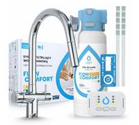 Robinet de cuisine Ari 3 voies, modèle Slender, chromé, avec douchette extractible. Livré avec le système de filtration d'eau Dafi D1 et l'unité de filtration à installer sous l'évier