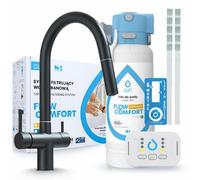 Robinet de cuisine Ari 3 voies, modèle Slender, finition noire mate, mitigeur extractible. Livré avec le système de filtration d'eau Dafi D1 et l'unité de filtration à installer sous l'évier