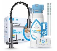 Robinet de cuisine Ari 3 voies, modèle Solid Spring, couleur graphite, mitigeur extractible. Livré avec le système de filtration d'eau Dafi D1 et l'unité de filtration à installer sous l'évier