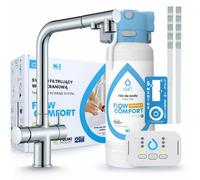 Robinet de cuisine Ari 3 voies, modèle Venom, chromé, avec douchette extractible. Livré avec le système de filtration d'eau Dafi D1 et l'unité de filtration à installer sous l'évier