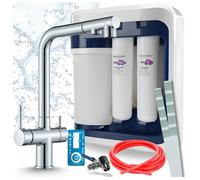 Robinet de cuisine Ari 3 voies, modèle Venom, chromé, avec douchette extractible. Livré avec le système de filtration d'eau Aquaphor Ro-202S Pro, installation sous l'évier