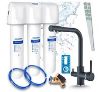 Robinet de cuisine Ari 3 voies, modèle Venom, chromé, livré avec un système de filtration d'eau Aquaphor, une installation sous évier et une rotation à 360°