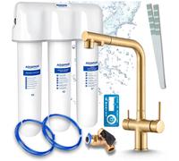 Robinet de cuisine Ari 3 voies, modèle Venom, en laiton, avec douchette extractible. Livré avec un système de filtration d'eau Aquaphor et un boîtier de filtration sous l'évier