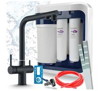 Robinet de cuisine Ari 3 voies, modèle Venom, finition noire mate, avec douchette extractible. Livré avec le système de filtration d'eau Aquaphor Ro-202S Pro