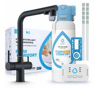 Robinet de cuisine Ari 3 voies, modèle Venom, finition noire mate, mitigeur extractible. Livré avec le système de filtration d'eau Dafi D1 et l'unité de filtration à installer sous l'évier