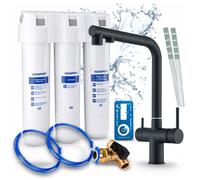 Robinet de cuisine Ari 3 voies, modèle Venom, finition noire mate, robinet de lavabo extractible, livré avec un système de filtration d'eau Aquaphor, pivotant à 360°