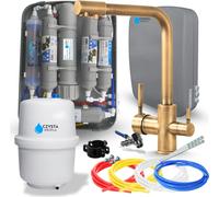 Robinet de cuisine Ari Venom 1 3 voies avec filtre a eau RO7 Slim, double bec pivotant, laiton, finition laiton