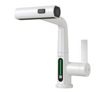 Robinet de Cuisine avec Douchette Extensible, Température LED,3 Modes,Blanc | Affichage LED de la Température, Robinetterie Cuisine de Rotatif à 360°, Mitigeur d'Évier pour Lavabo Bains, Hauteur Réglable