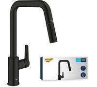 GROHE Mitigeur d'évier QuickFix Start 306312430 – Bec haut, douchette extractible 2 jets noir mat