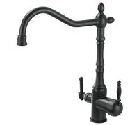 Robinet de cuisine avec filtre pivotant à 360 ° - Style antique vintage - Double poignée - 1 trou - Robinet mitigeur de cuisine 3 en 1 avec sortie d'eau filtrée - Noir mat