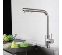 Robinet de cuisine avec mécanisme à ressort - Douchette latérale rétractable et bec rotatif à 360° - Acier inoxydable 304 - Mitigeur à un levier pour eau chaude et froide - Finition chromée polie - SL