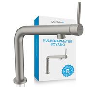 Robinet de cuisine Bächlein Boyano (acier inoxydable brossé) – Mitigeur pivotant en laiton haut de gamme – levier orienté vers l'avant