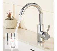 Robinet de cuisine basse pression Unyqoos®, en laiton chromé, avec cartouche en céramique, bec rotatif à 360°, 3 raccords, tuyau de 50 cm, pour chauffe-eau et cuisine/salle de bain