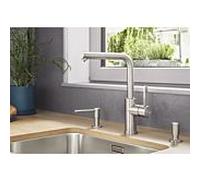 Robinet de cuisine Blanco LANORA-F 526181 basse pression, levier de commande avec position zéro verticale, acier inoxydable brossé