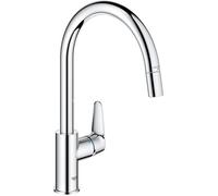 Robinet de cuisine - Chromé - Bec haut en C - Mousseur extractible - Rotation 360 - Limiteur de débit - GROHE Start Curve -