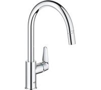 Robinet de cuisine - Chrome - Bec haut en forme de C - Aérateur extractible - Rotation à 360° - Limiteur de débit - Courbe de démarrage GROHE