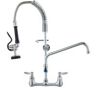 Robinet de cuisine commercial avec douchette de pré-évier - Hauteur 63 cm - Bec pivotant 305 mm - Montage mural - Construction en laiton - Douchette extensible - Pour évier 1/2/3 compartiments