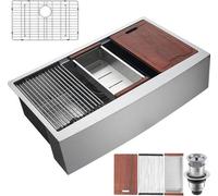 Robinet de cuisine de style "Landhaus", évier de toilette en acier inoxydable, lavabo sur plan de travail avec siphon et accessoires, idéal pour les espaces de travail, les cuisines de préparation et 