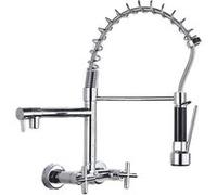 Robinet de cuisine, double poignées, monté au mur, Chrome avec boucle