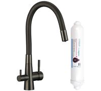 Robinet de cuisine droit en graphite avec bec flexible et système de filtration d'eau Riveco