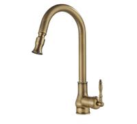 Robinet de cuisine en laiton bronze antique - Pulvérisateur à haut arc rabattable pivotant à 360 °, mitigeur à poignée unique, idéal pour les cuisines modernes et classiques