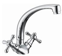 Schläfer 3460412 | Robinet rétro avec deux poignées pour évier de cuisine, bec pivotant haut, mélangeur monocommandes de style ancien, finition chrome et argent