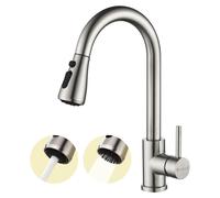 Robinet de cuisine extractible - Acier inoxydable brossé - Rotation 360 degrés - Pour évier simple ou double