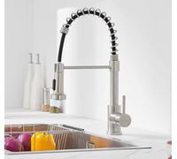 Robinet de cuisine extractible Robinet à ressort spiralé avec 2 types de jets, rotatif à 360° Robinet de cuisine haute pression Robinet d'évier en inox, brossé