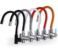 Robinet de cuisine flexible à 360°,robinet d'évier rotatif,robinetterie monocommande,tuyau en silicone souple, (noir plein)
