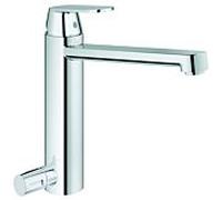 robinet de cuisine Grohe Eurosmart 30195000, chromé Cosmopolitan, bec moyen haut, robinet d'arrêt