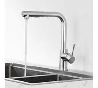 Robinet de cuisine Ibenzoa® avec douchette extractible de 60 cm, bec orientable à 360°, 2 types de jets, mitigeur, en acier inoxydable 304 brossé, compatible avec des trous de 33 à 37 mm