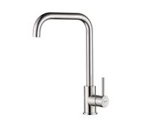 Robinet de cuisine Ibergrif, acier inoxydable brossé, mitigeur monocommande, pivotant à 360°, mitigeur haute pression pour évier, hauteur du bec 28 cm - Design d'angle moderne - M22105A