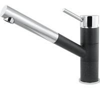 Robinet de cuisine - Mitigeur monocommande haute pression - Extractible et pivotant - Acier inoxydable - Noir avec motifs - Hauteur 21,3 cm - Raccordement 3/8 pouces, VAIANA