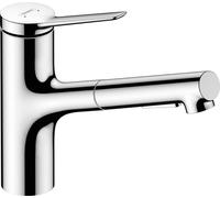 robinet de cuisine monocommande hansgrohe Zesis M33, corps en métal, douchette extractible, 2 jets, finition chrome