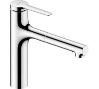 robinet de cuisine monocommande hansgrohe Zesis M33, corps en métal, douchette extractible, 2 jets, système sBox, finition chrome