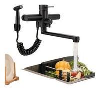 Robinet de cuisine mural à 360°, en acier inoxydable durable, avec pistolet de pulvérisation rétractable