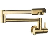 Robinet De Cuisine Mural en Laiton Massif sans Plomb, Bec Pivotant à 360°, Bras Pivotant à Double Articulation Pliable Et Extensible, Robinet De Cuisine à Poignée Unique, Brushed Gold