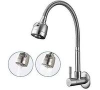 Robinet de cuisine mural - PZCC - Rotatif 360° - Inox 304 sans plomb - Douchette ABS 2 modes - Entraxe 135-165 mm