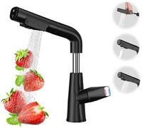 Robinet de cuisine noir rotatif Unyqoos® avec une douchette extractible de 70 cm, un noyau de valve en céramique, un corps en acier inoxydable et en laiton massif, et une rotation à 360°