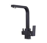 Robinet de Cuisine Peinture Noire carré Rotation à 360 degrés mitigeurs de Cuisine Robinet d'eau Potable à 3 Voies Eau filtrée rétro monté sur Le Pont