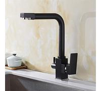 Robinet de Cuisine Peinture Noire Robinet d'eau Potable à 3 Voies Eau filtrée Robinet mitigeur d'évier carré Rotation à 360 degrés aérateur monté sur Le Pont rétro