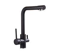 Robinet de Cuisine Peinture Noire Robinet d'eau Potable à 3 Voies Robinet mitigeur d'évier d'eau filtrée Rotation à 360 degrés mitigeurs de Cuisine montés sur Le Pont rétro