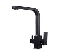 Robinet de Cuisine Peinture Noire, Robinet d'eau Potable à 3 Voies, Robinet mitigeur d'évier filtré à Rotation de 360 degrés monté sur Le Pont rétro