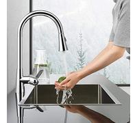 Robinet de cuisine pivotant rétractable - Robinet extractible en acier inoxydable pour évier et salle de bain, finition chromée, 42,8 cm x 28,3 cm, design moderne, installation facile