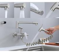 Robinet de cuisine pliable, mitigeur de cuisine mural, robinet d'évier, avec tube rotatif plié à 360°, chaud et froid, fonctions de pulvérisation multifonctionnelles, acier inoxydable 304, nickel