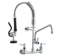 Robinet de cuisine professionnel avec douchette de prélavage, hauteur 53 cm, entraxe 20 cm, bec pivotant de 30 cm, robinet mural pour évier de cuisine, corps en laiton avec douchette rétractable, pour