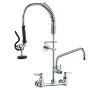 Robinet de cuisine professionnel avec douchette de prélavage, hauteur 63,5 cm, entraxe 20,3 cm, bec pivotant de 30,5 cm, robinet mural pour évier de cuisine, corps en laiton avec douchette rétractable