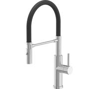 Robinet de cuisine QUADRON ANDY SteelQ, mitigeur 360°, couleur : acier, hauteur : 46 cm, fonction QFix, robinet pivotant pour cuisine en acier inoxydable
